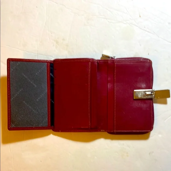 VTG Balenciaga Paris Cherry Red Leather Bifold Walllet Snap Zipper Closures - Picture 4 of 11